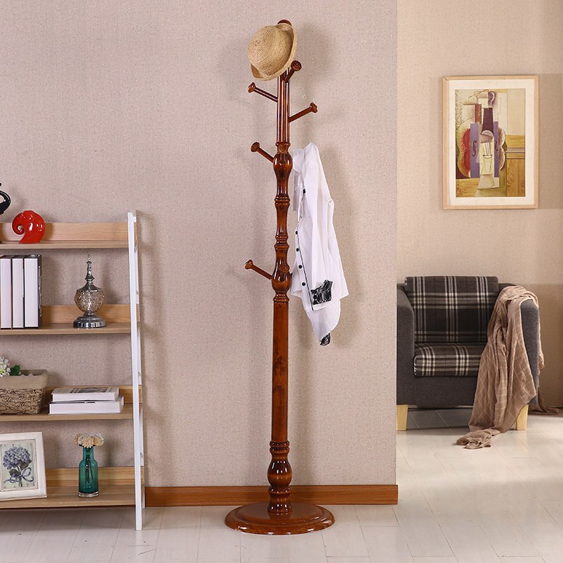 精选实木衣帽架落地田园创意立式卧室简易客厅组装挂衣架075