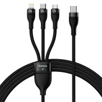 倍思(BASEUS) 闪速系列2一拖三快充充电线Type-CtoM+L+C 100W【简装】 1.5米 颜色随机