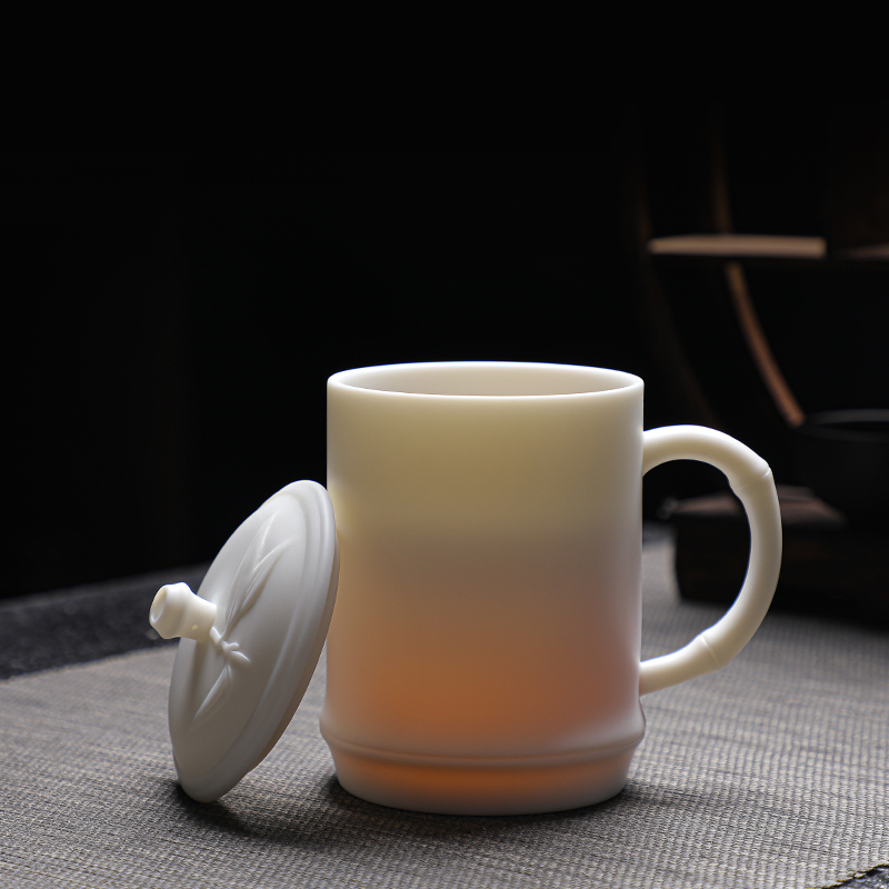 拓牌 亚光羊脂玉瓷办公杯竹韵杯 TP036