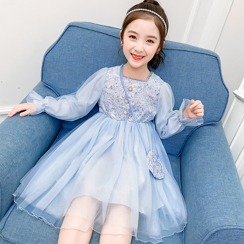 suntek女童春装连衣裙2021新款洋气小女孩春秋裙子儿童装时尚纱裙公主