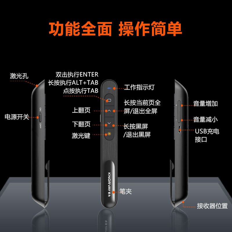 诺为激光笔 N76c 红光充电款白色/黑色电子教鞭投影笔功能音量控制 创意礼品