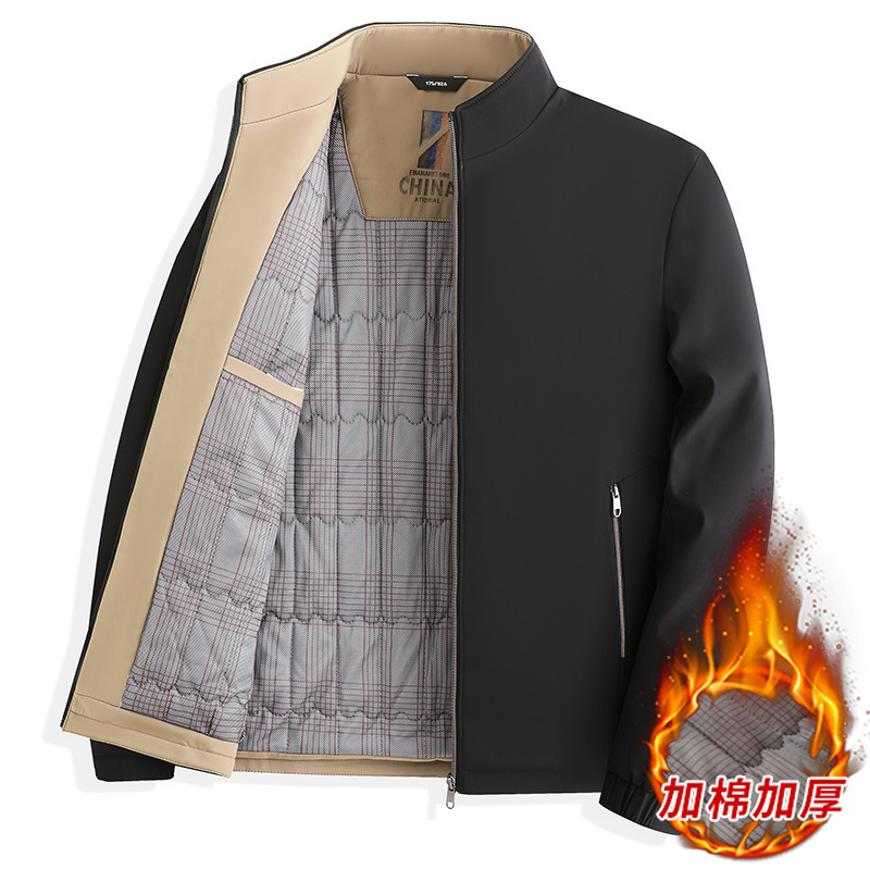 棉服男秋冬季新款加棉加厚中年商务休闲爸爸装立领夹克外套男高清大图