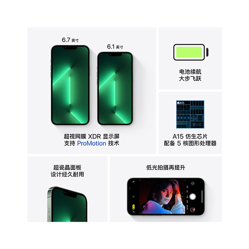 [现已入库发售]2021年新款 苹果Apple iPhone 13 Pro海外版有锁移动联通电信5G全网通手机 256GB 苍岭绿色[裸机]