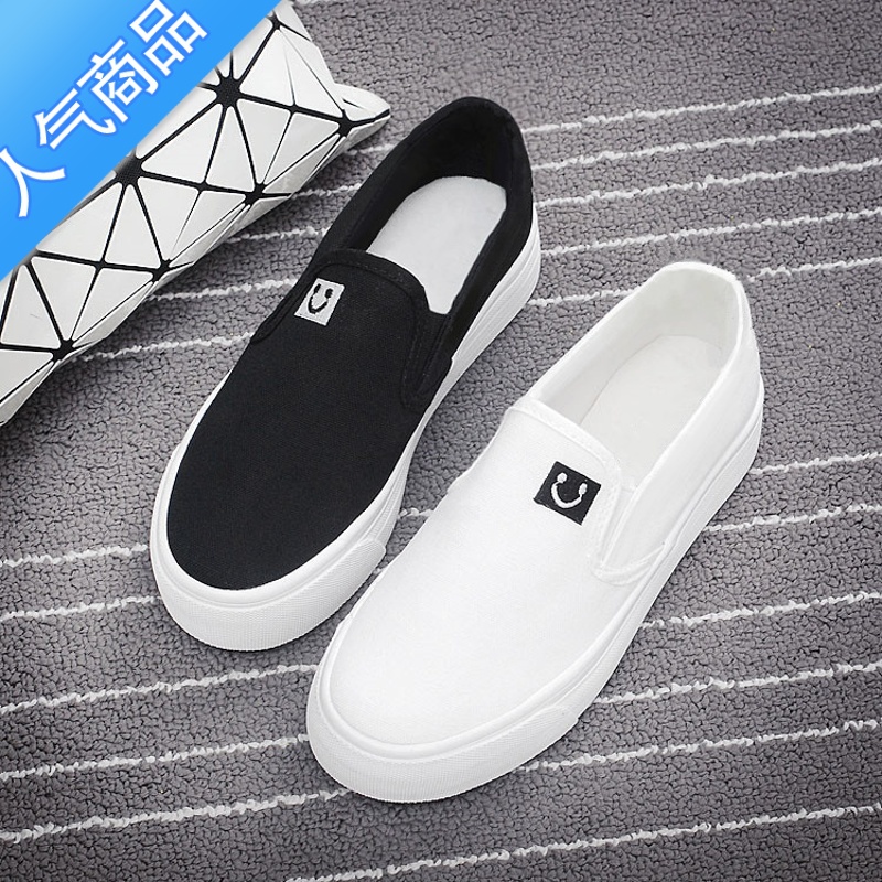 SUNTEK2023秋季新款帆布鞋女学生休闲布鞋韩版一脚蹬女鞋厚底懒人小白一高清大图