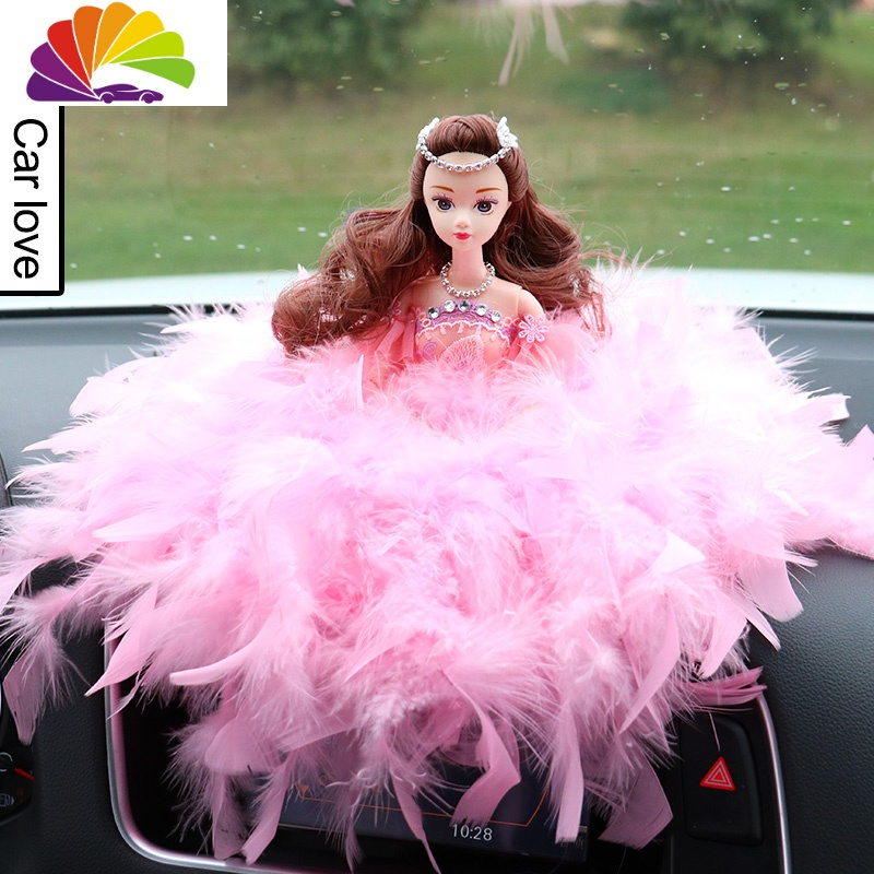 舒适主义汽车摆件羽毛创意可爱娃娃车载摆件蕾丝婚纱娃娃车内装饰品女