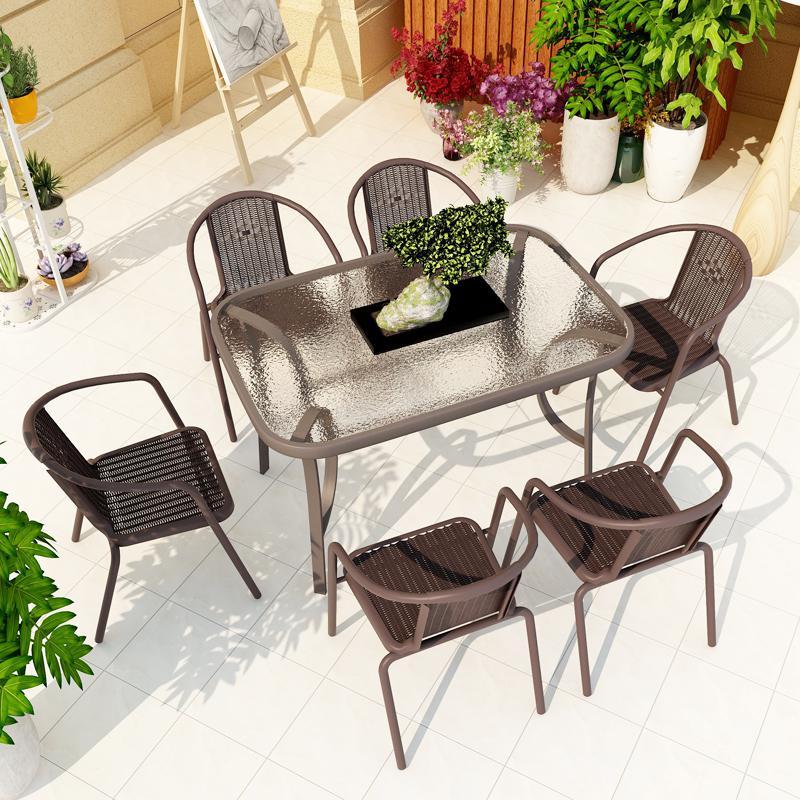 户外桌椅庭院铁艺室外闪电客露台带伞简约现代阳台休闲咖啡厅藤椅组合