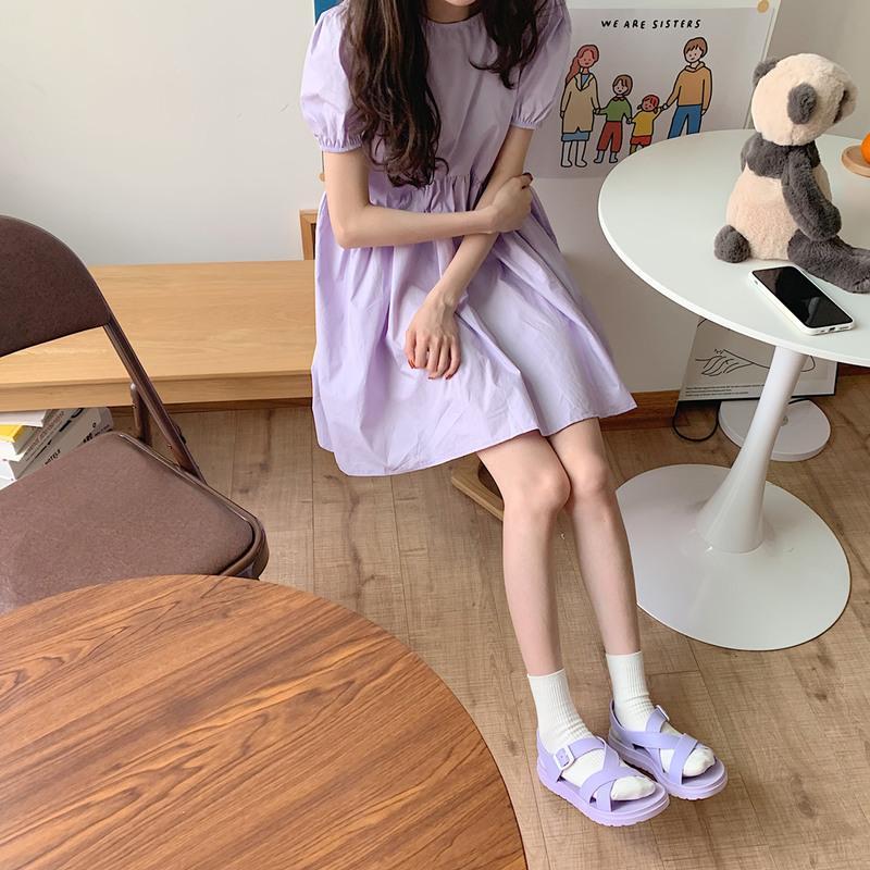 细细条 交叉凉鞋女2020新款ins潮学生百搭仙女风平底鞋沙滩罗马鞋 紫色 36