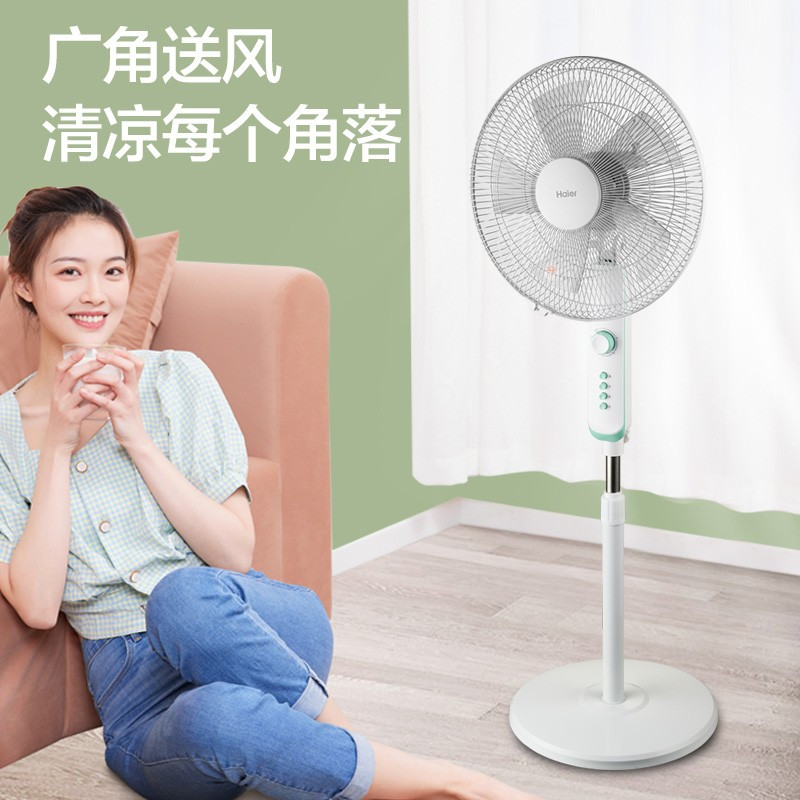 海尔(Haier)落地扇 HFS-J3511A家用大风量定时节能办公室轻音3档风速立式加高宿舍摇头风扇 加高定时款电风扇高清大图
