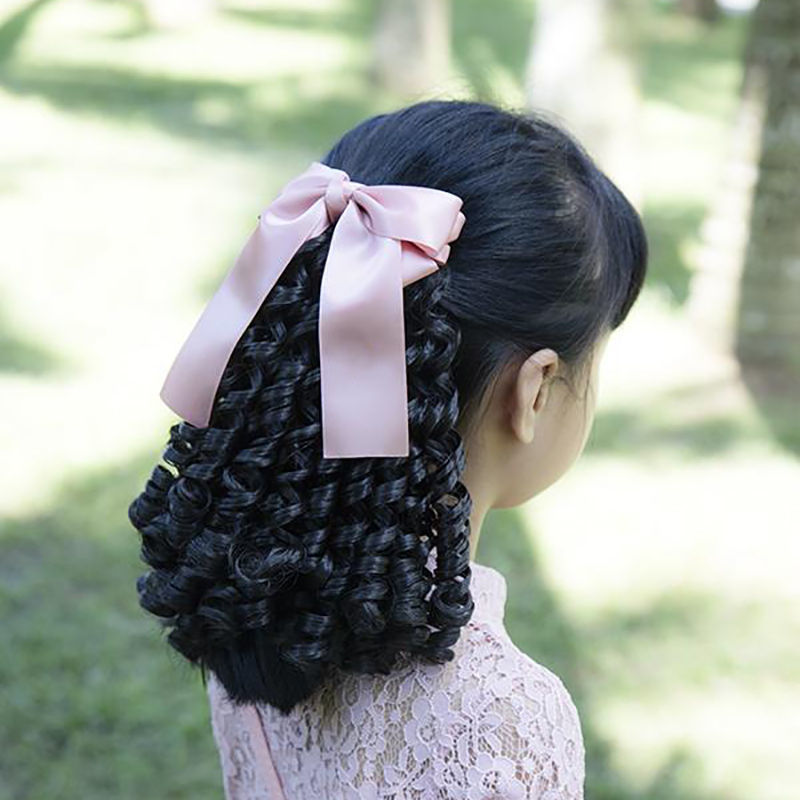 韩粉色飘带蝴蝶结22厘米卷发