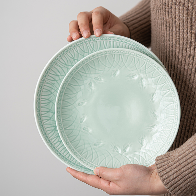 苏氏陶瓷(SUSHI CERAMICS)青瓷餐具套装浅绿釉五谷丰登陶瓷碗盘56头中餐具礼盒