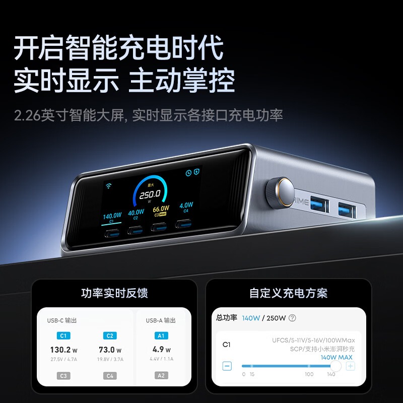 安克Anker智能屏显250W桌面多口氮化镓全协议充电站A2345642高清大图