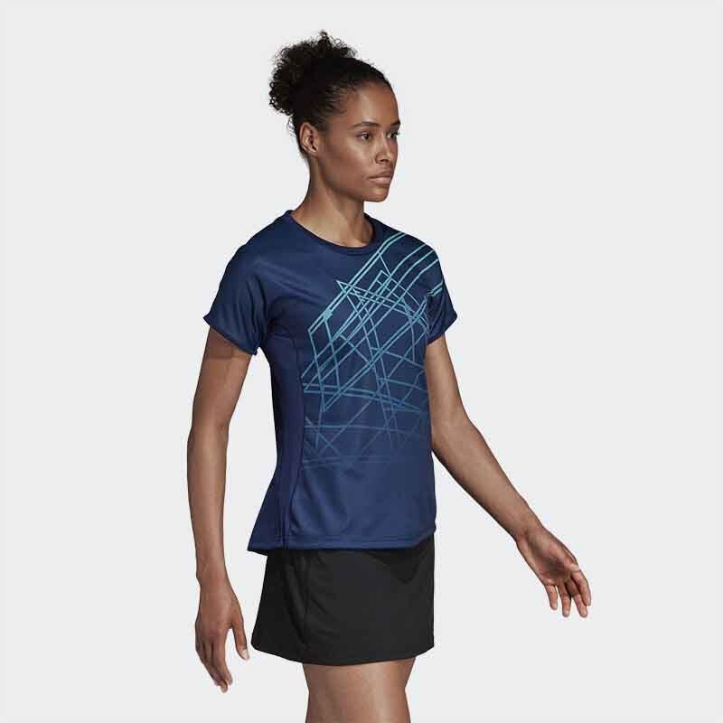 阿迪达斯 (adidas)短袖 运动T恤女速干透气羽毛球服针织圆领休闲半袖上衣 女款深蓝色短袖CW7064 S码-XX