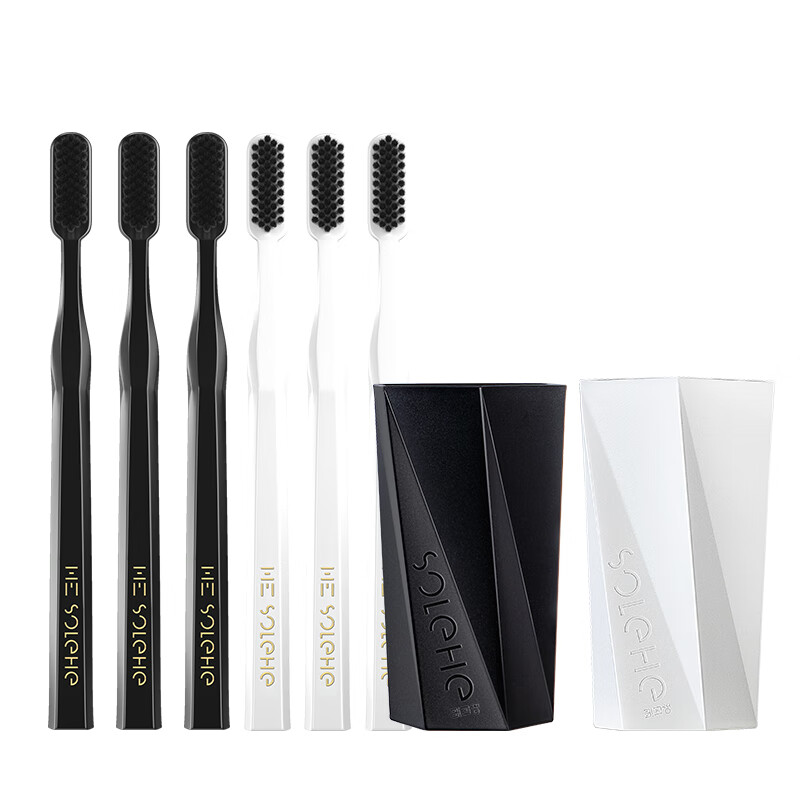 和风雨 牙刷 超软毛牙刷6支独立装+漱口杯*2 HYH-032家庭套装