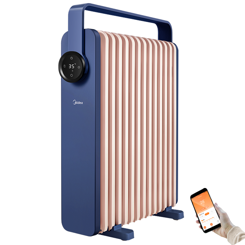 美的(Midea) 取暖器油汀智能电暖器家用节能省电大面积速热油丁电暖气加湿油酊热风机 蓝色 HYW22KRA