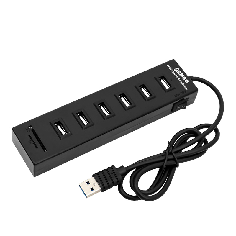 酷比客(L-CUBIC) LCHC06BK 6口USB2.0集线器带开关读卡器HUB扩展坞