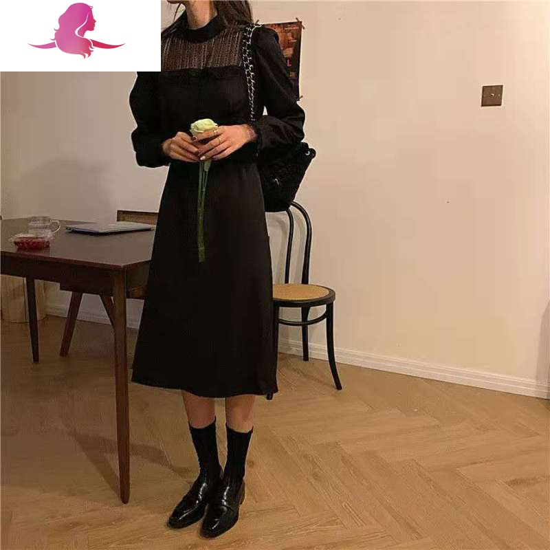 艳如飞法式复古收腰显瘦蕾丝内搭裙女秋冬温柔奶白气质轻熟赫本风连衣裙连衣裙