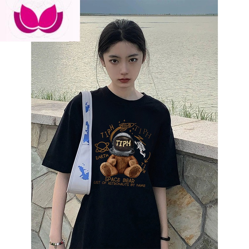 七斓夏季美式oversize潮牌ins短袖T恤女2023新款休闲宽松chic黑色上衣