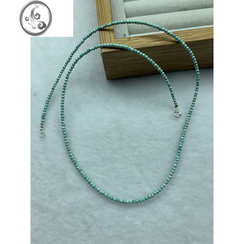 jimi绿松石2mm极细小米珠项链民族风锁骨链细款颈链女925银银扣头