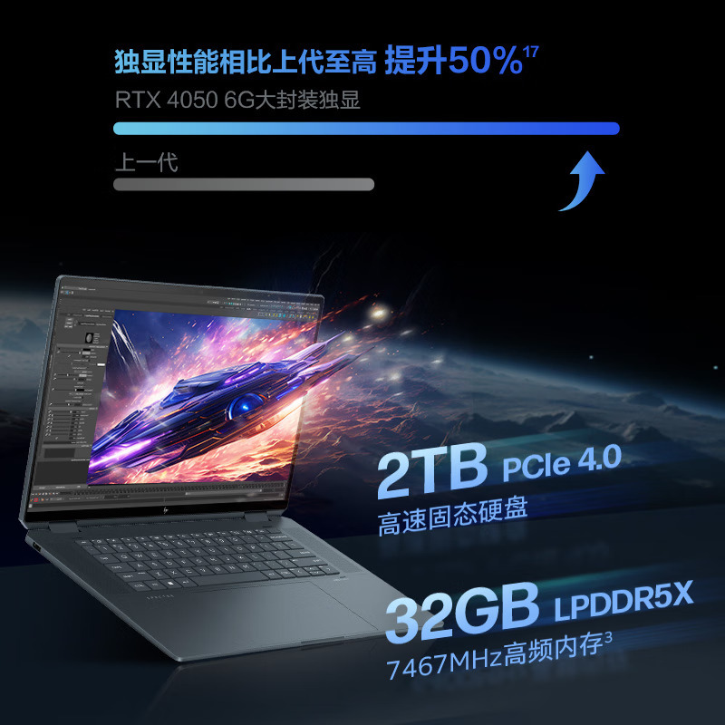 惠普HP 幽灵Spectre x360 16-aa0999TX 16英寸触控翻转轻薄本笔记本电脑(酷睿Ultra7-155H 32G内存 2TB固态 RTX4050独显 AI)蓝