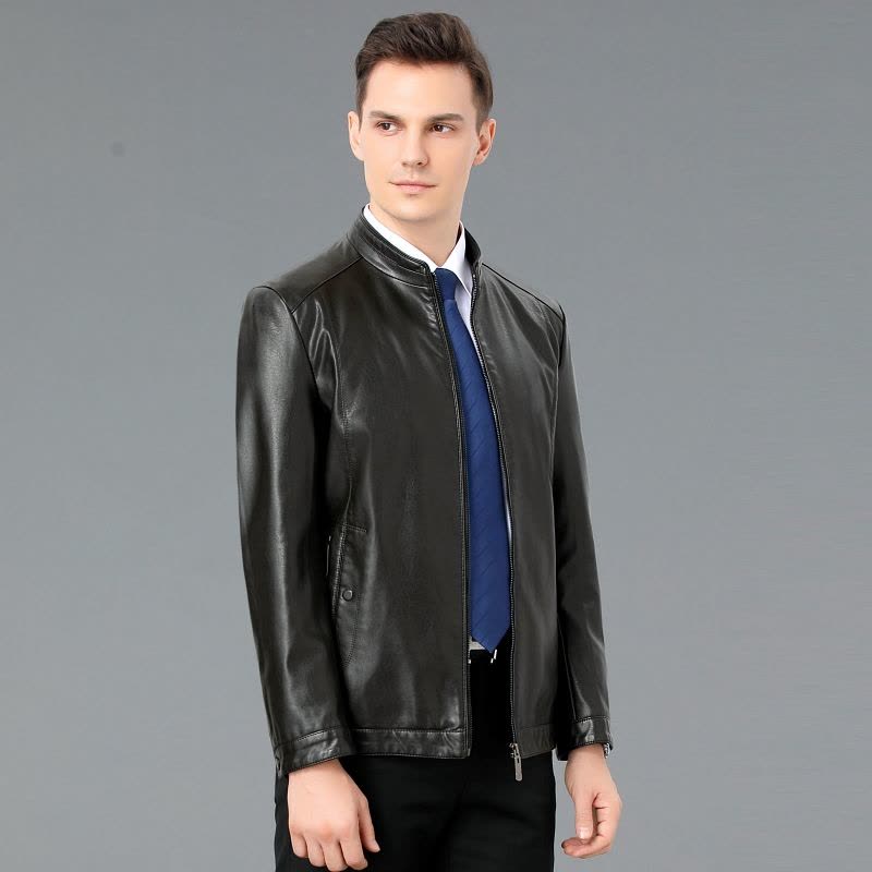 收藏送皮油 春秋绵羊皮正品海宁真皮皮衣男士外套飞行员棒球领羊皮夹克中青年韩版修身棒球服单皮大码中年爸爸装防雨防风外套图片