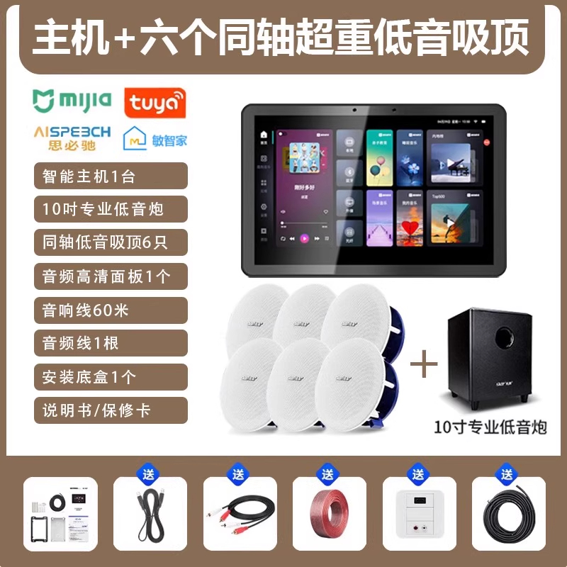 先科(SAST)智能AI家庭吸顶音响客厅无线蓝牙吊顶智能语音主机+6个6.5英寸超重低音同轴吸顶音响+10吋专业低音炮