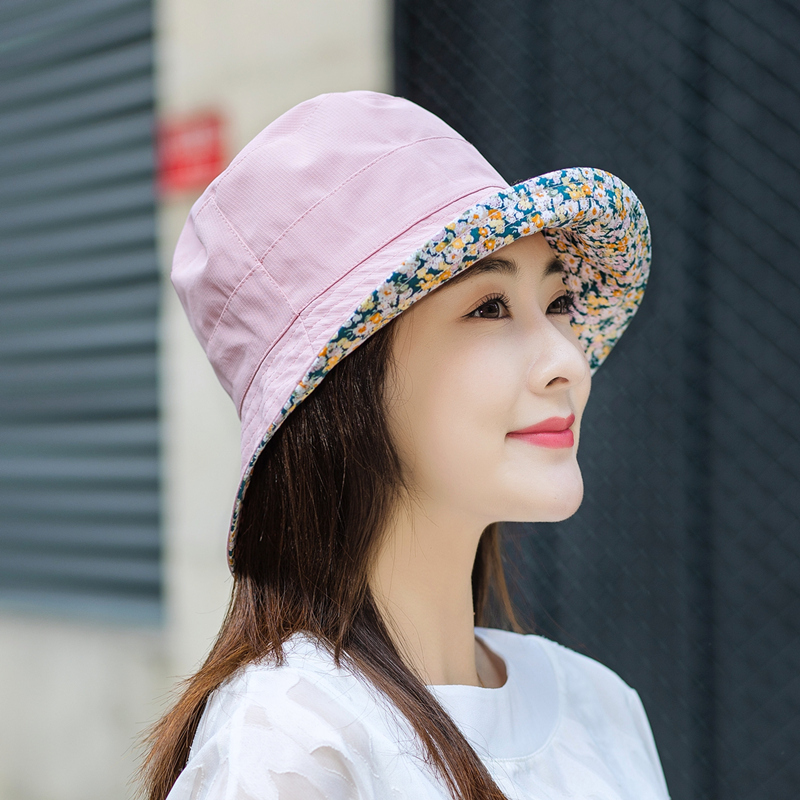 遮阳帽子女夏天碎花盆帽渔夫帽春秋季出游防晒太阳帽时尚百搭遮脸
