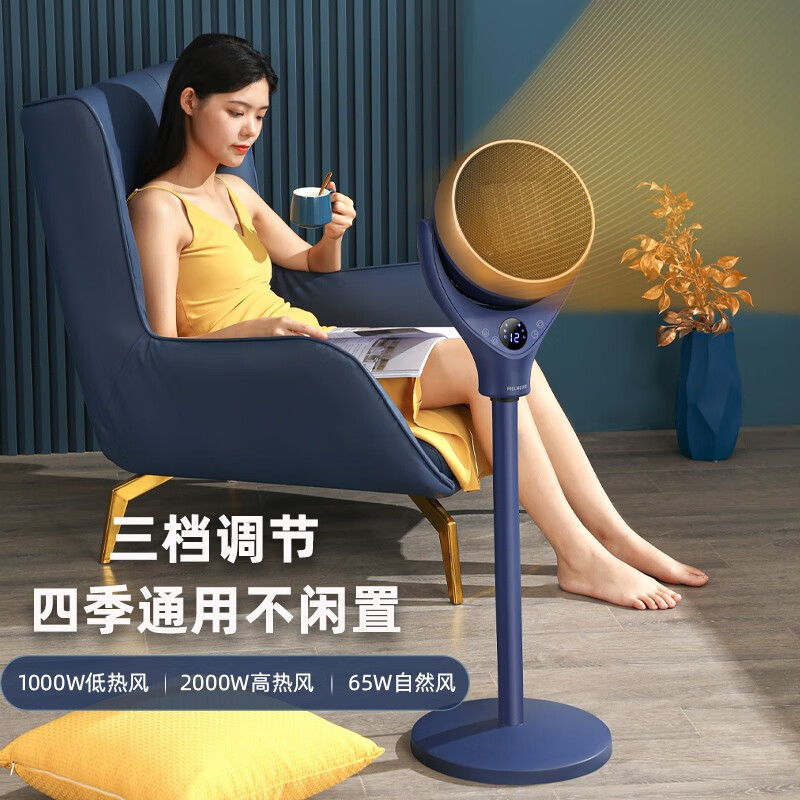 美菱(MeiLing)取暖器家用暖风机立式电暖风浴室热风机冷暖两用电暖器节能速热卧室MPN-DG2041(蓝色遥控款)