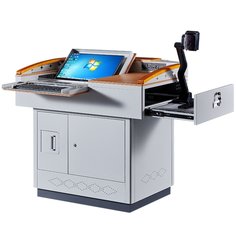 铭祖多媒体讲台钢制多功能教学老师讲台学校教师教室讲台桌演讲台讲桌 MZ-09木面款高清大图