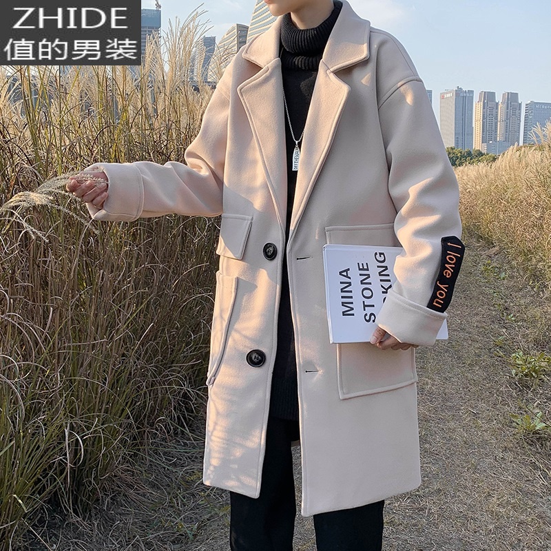 SUNTEK毛呢子大衣男中长款韩版潮流外套风衣春秋高级感西装设计感男装风衣高清大图