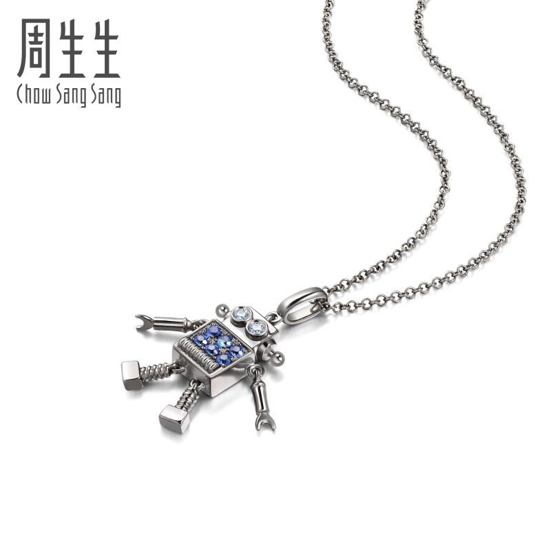 周生生(CHOW SANG SANG)18K黑色黄金Love Decode蓝宝石项链90609N定价