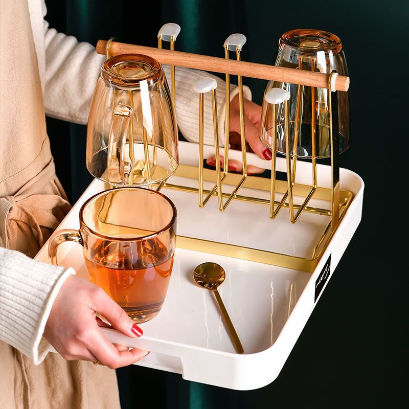 杯子茶杯收纳架杯架玻璃杯置物架水杯架子倒挂放杯子沥水架挂杯子白色