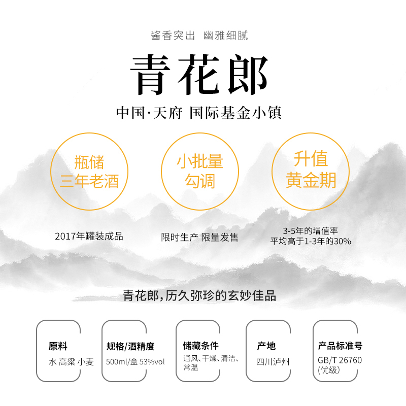 [2017年份]郎酒 青花郎20基金小镇纪念酒 53度 酱香型 白酒 500ml*6瓶小批量勾调 整箱装