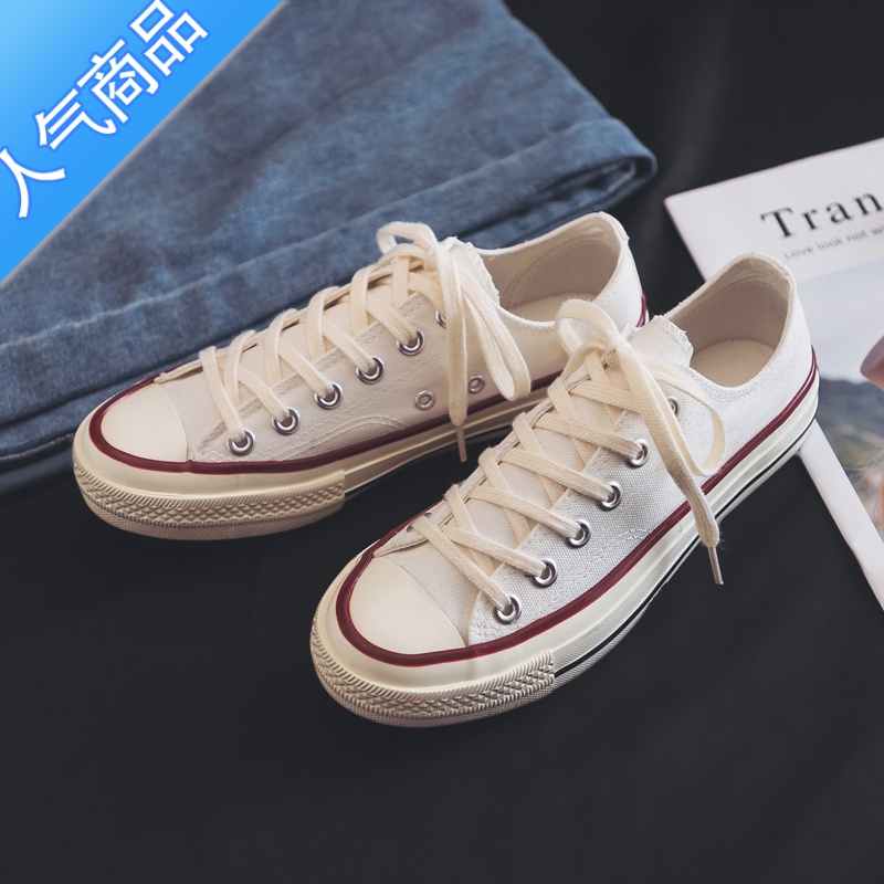 SUNTEK白色帆布鞋2023年夏季新款小白鞋女鞋学生韩版布鞋百搭复古板鞋子高清大图