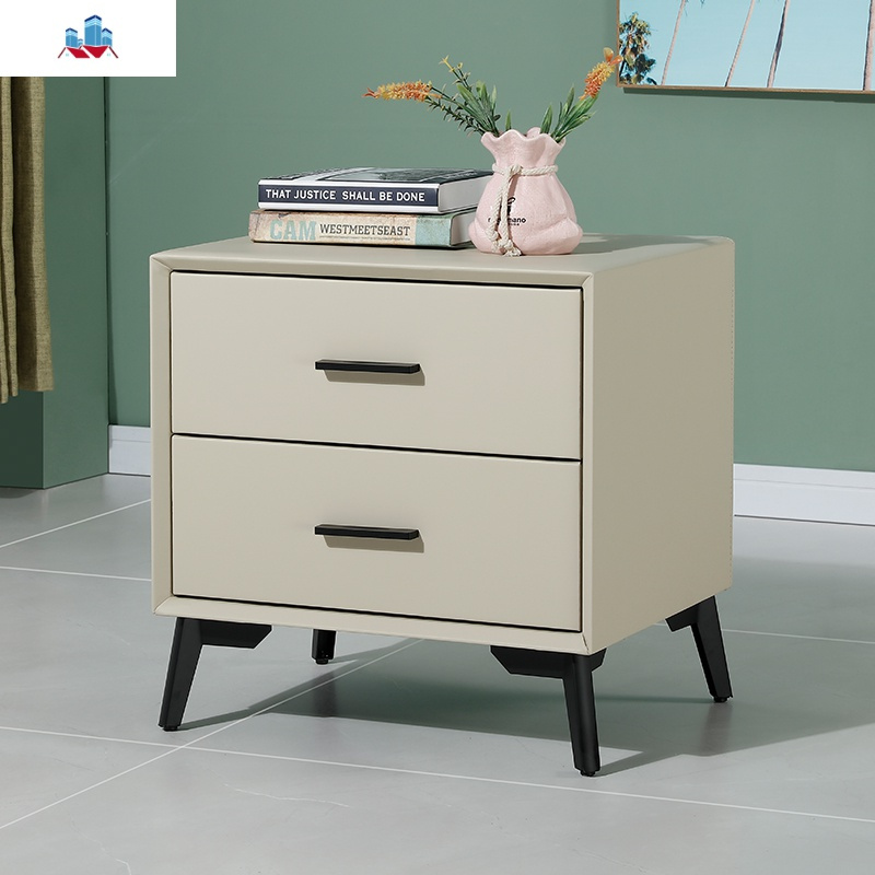 轻奢北欧床头柜迷你40cm宽小型超窄灰色皮实木简约现代卧室大边柜泰