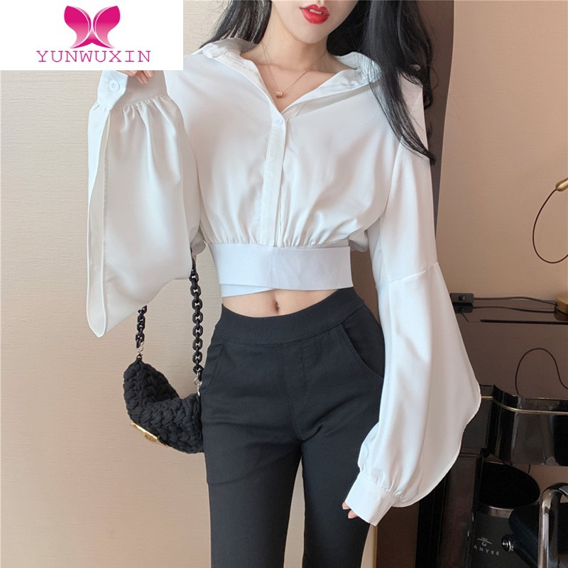 YUNWUXIN小心机性感黑色衬衫女设计感小众上衣2022早秋新款百搭洋气衬衣潮