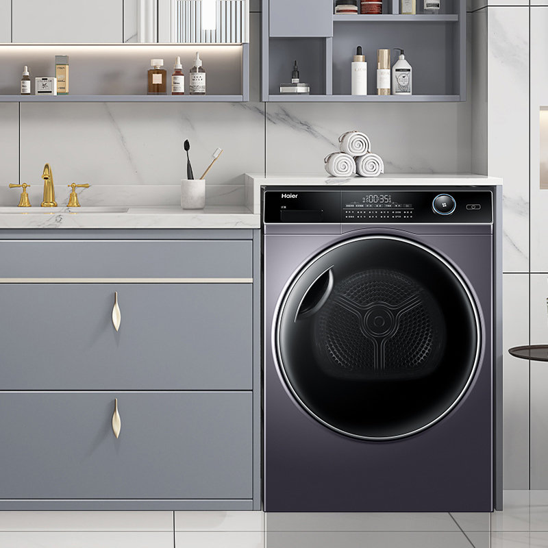 海尔(Haier)10KG家用滚筒式热泵烘干机 360°自由柔烘 16分钟快速烘干 GBN100-126