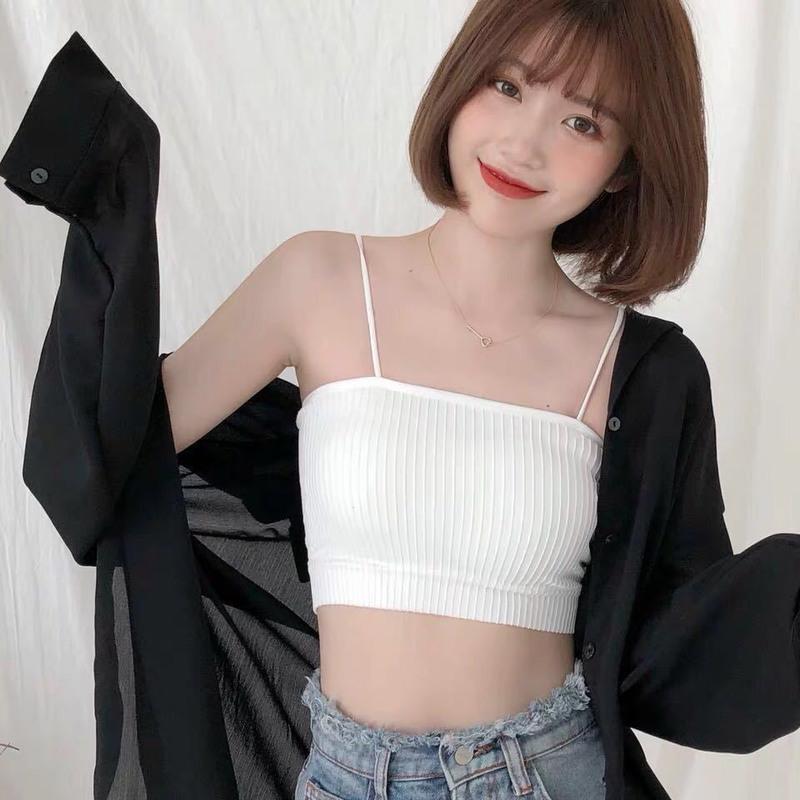 内衣女学生韩版裹胸衣吊带背心女无钢圈抹胸打底防走光运动内衣女黑色