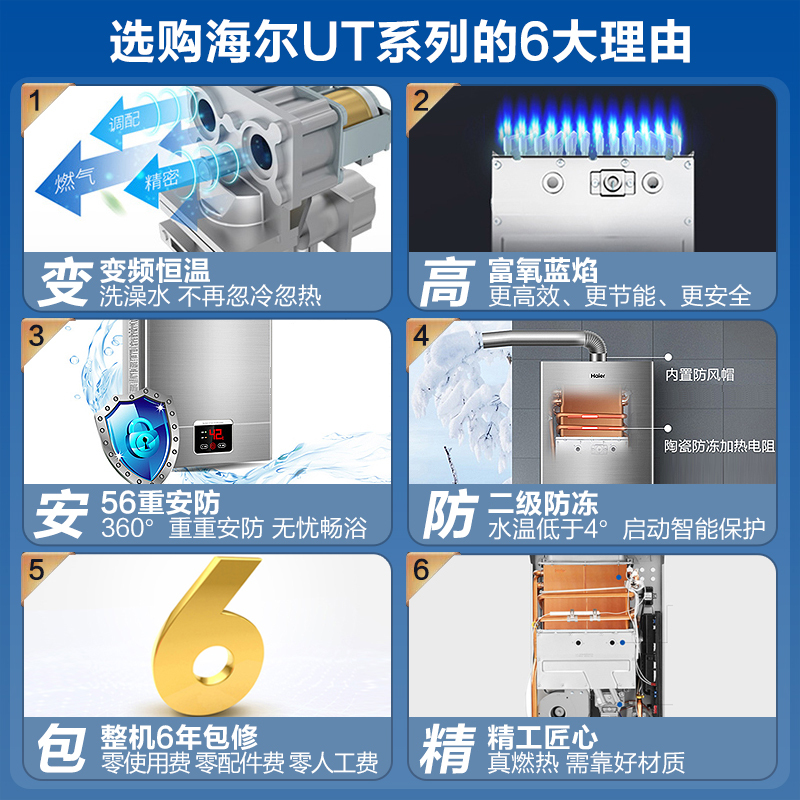 Haier/海尔12升燃气热水器JSQ24-UT(12T) 水气双调恒温 支持防冻 六年包修 低水压启动
