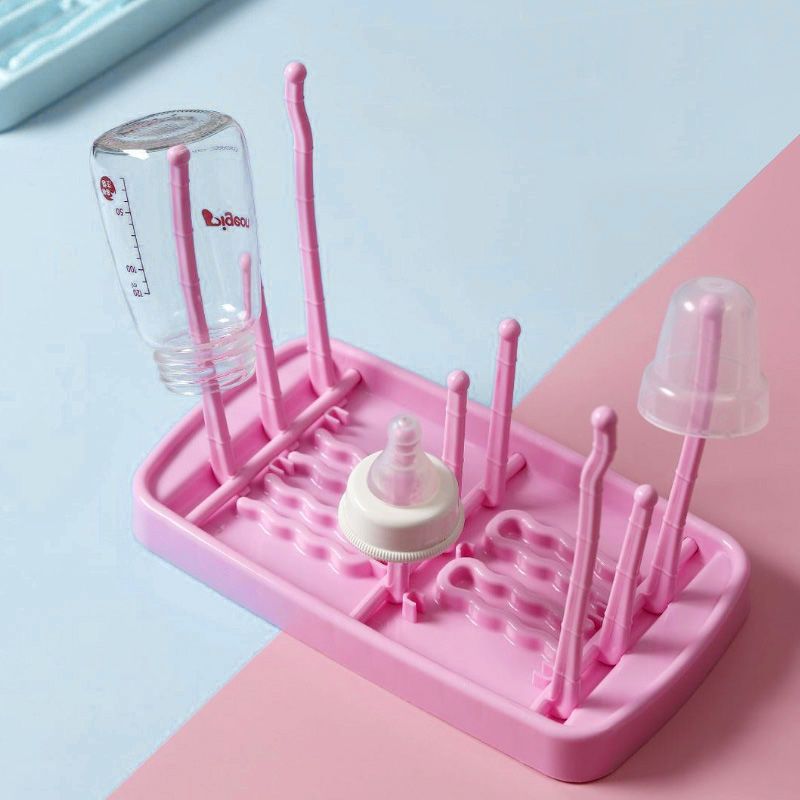 婴儿奶瓶奶瓶刷沥水架晾干架干燥架放奶瓶架子杯子沥干的置物支架 粉色折叠款