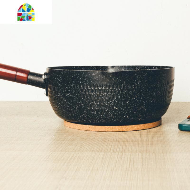 日式一人食宝宝辅食奶锅燃气电迷你小煮锅不粘泡面锅单木柄雪平锅 FENGHOU 咖啡色奶锅18cm+盖图片