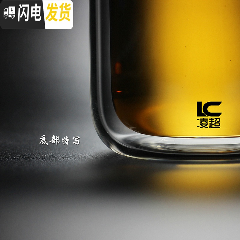 三维工匠耐热双层玻璃杯办公室茶杯圆润水杯男女士杯子矮胖泡茶加厚皮纹盖高清大图