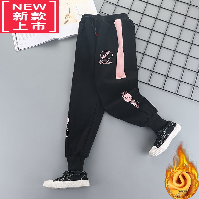 可莉允女童一体绒卫裤宝宝冬装儿童保暖冬季薄绒休闲运动女大童裤子保暖裤