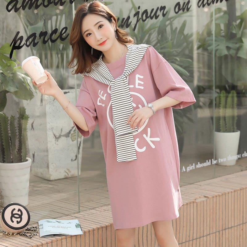 迪鲁奥(DILUAO)孕妇装夏装外出2021新款条纹披肩孕妇连衣裙中长款时尚潮妈孕妇裙子夏季宽松透气T恤图片