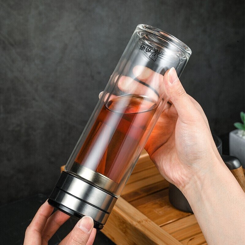 希诺(HEENOOR) 茶水分离玻璃杯双层防烫泡茶杯大容量男女士杯子高档懒人泡茶杯 270毫升黑色XN-7100高清大图