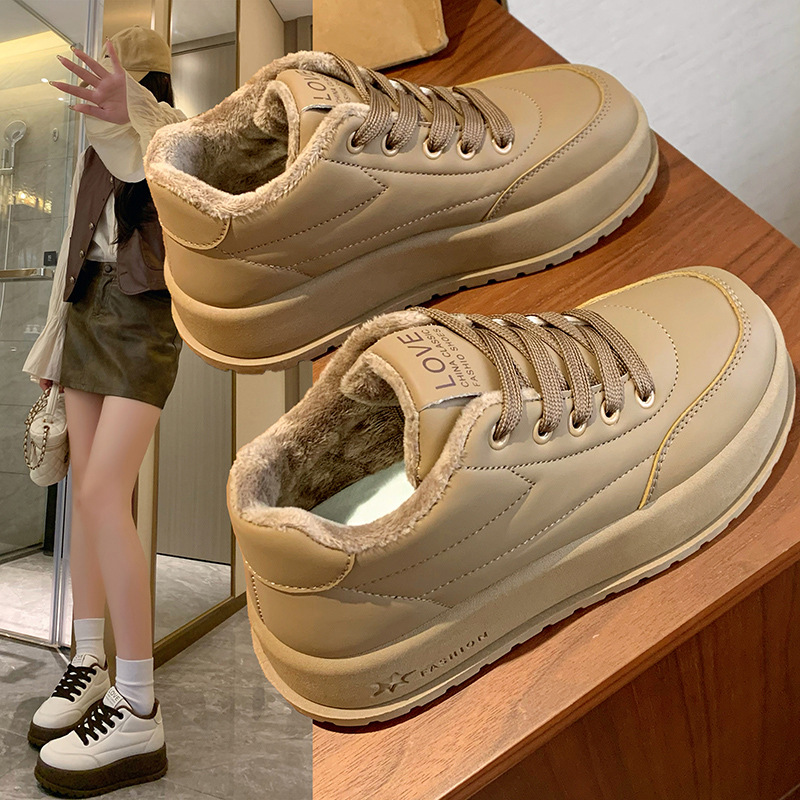 时言(SHIYAN)冬季加绒女鞋2025新款韩版女士休闲鞋厚底增高休闲板鞋女