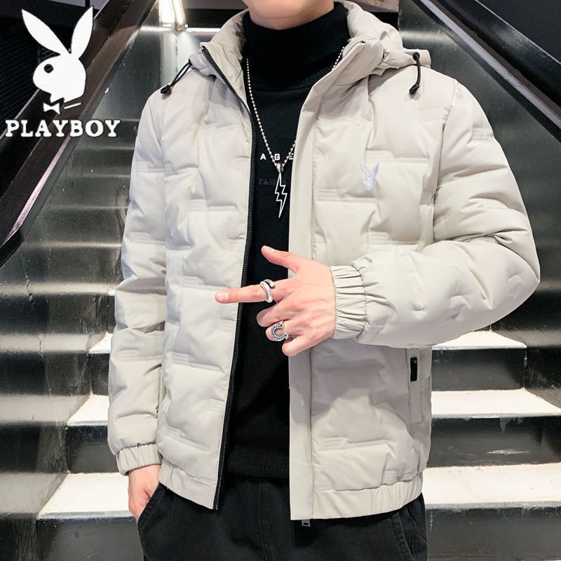 花花公子羽绒服男短款连帽冬装潮流帅气保暖轻薄外套
