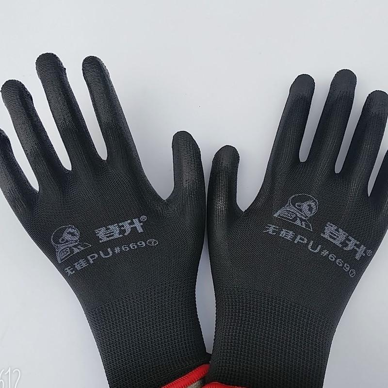 12双装登升669无硅pu防静电男女电子厂工作透气劳保手套登升669pu白色
