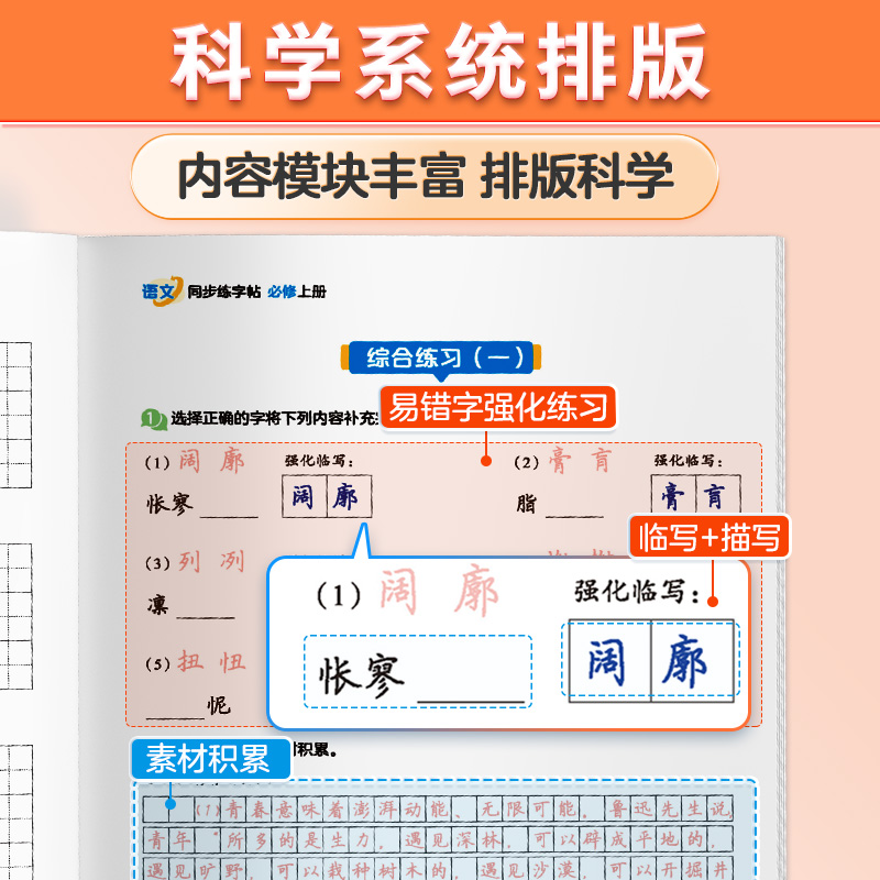 [4册]语文必修上+高中古诗文+英语写字必修1、2 [正版]字帖语文同步练字帖高中生人教版必修下册上册高一高二英语写字同高清大图