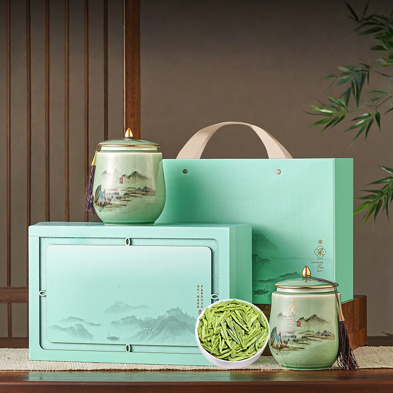 五叶泉清风绿采双瓷龙井1盒共250g五叶泉茶叶 明前特级龙井2025新茶250g 绿茶嫩芽豆香送礼茶叶礼盒新老包装 随机