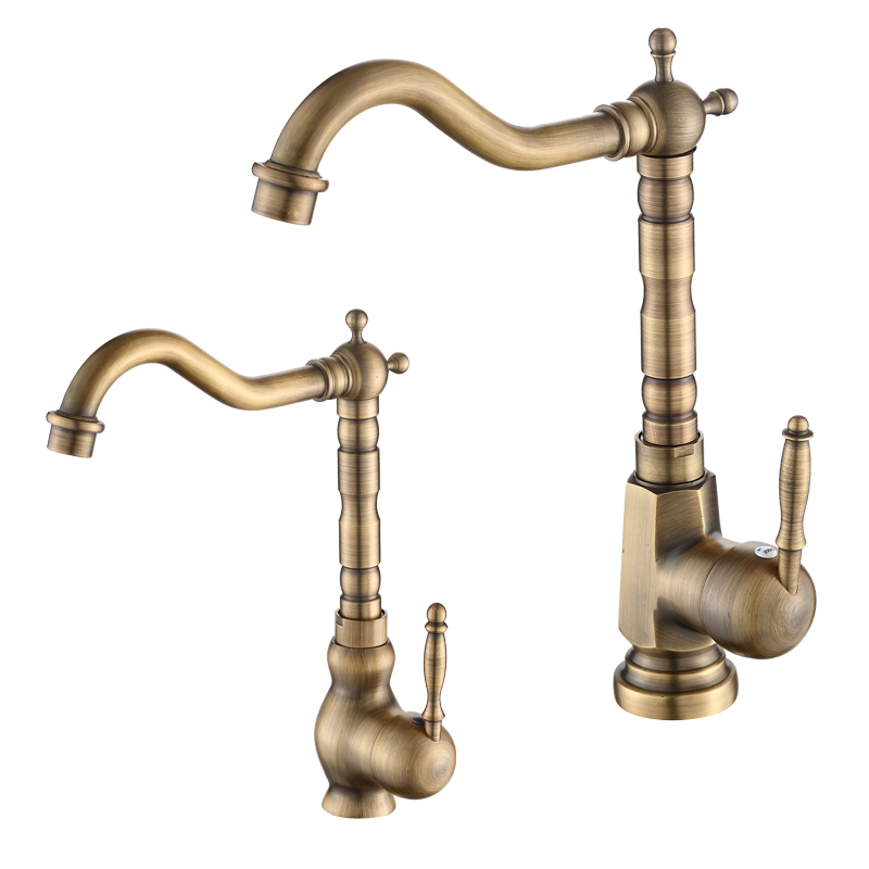 闪电客面盆龙头冷热单孔铜仿古欧式水龙头加高台上盆龙头复古水龙头